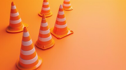 Traffic cones and under construction warning sign,traffic cone 3d rendering on yellow background,Roadsafety and prevention of accidents during road construction,Vector cartoon warning sign.