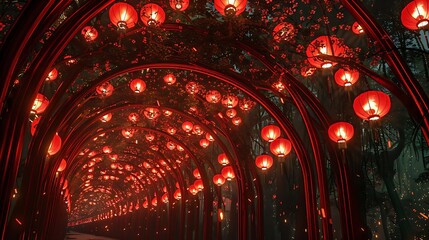 Obraz premium Red Lanterns Illuminating a Dark Space