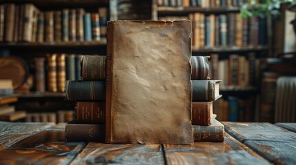Vintage Leather Bound Books in an Old Library - Generative AI