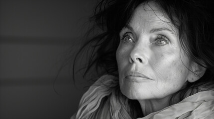Fototapeta premium Black and white close-up portrait of a senior woman.