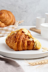 Croissant. Almond croissant. with copy space. perfect for recipe, article, or any commercial content.