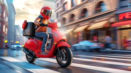 Obraz premium Cartoon Delivery Man on Scooter