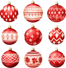 Christmas Ornament Balls Watercolor Vector Illustration.