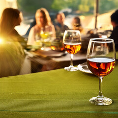 Obraz premium Alcohol reflux triggers in social environments – glass in focus. concept, alcohol, reflux,, trigger,