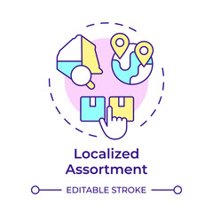 Localized assortment multi color concept icon. Regional products. Local produce. Merchandise planning. Round shape line illustration. Abstract idea. Graphic design. Easy to use in article