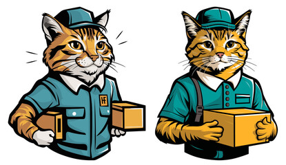 Cat dressed as a delivery man illustration, generative ai