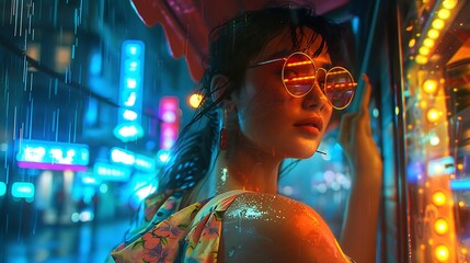 Obraz premium Woman in City Lights