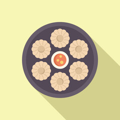 Round plate showing traditional chinese dim sum with sauce, perfect for lunch or dinner