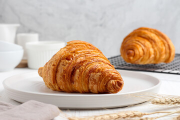Croissant. Almond croissant. with copy space. perfect for recipe, article, or any commercial content.