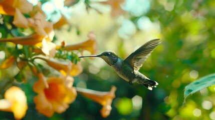 Fototapeta premium Hummingbird and Trumpet Harmony