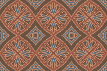 Ikat ethnic seamless pattern design. Abstract geometric Aztec fabric carpet mandala ornaments textile decorations wallpaper. Tribal boho native