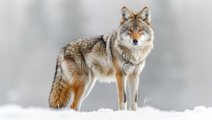 Naklejka premium A Coyote Standing in the Snow