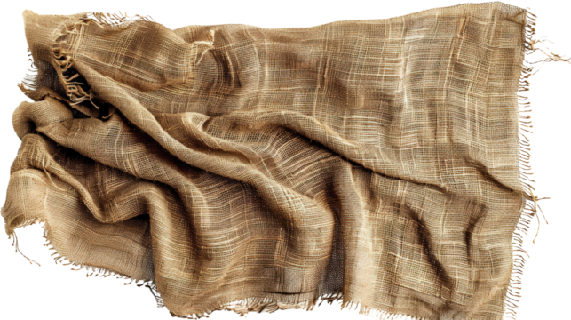 Close-up of a crumpled beige fabric with intricate patterns, perfect for backgrounds, textures, and design projects.
