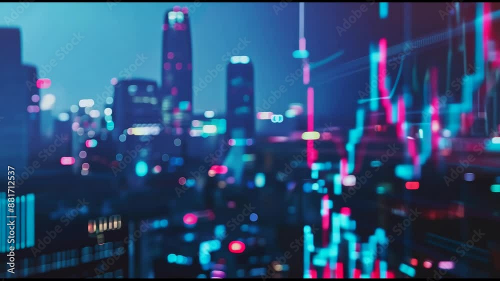 Aufkleber In this 4K animation, a growing graph and Success Arrow of a currency rate or income are shown. Economics infographics with global data. Motion background with changing dots..