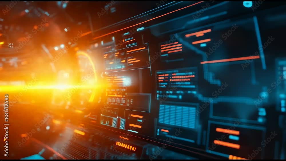 Fototapete A sci-fi frame interface with brackets, equalizers, data, and futuristic elements. 