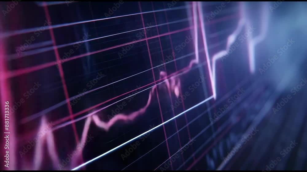 Poster 3d animation showing stock market charts growing. financial figures and diagrams growing on a digita