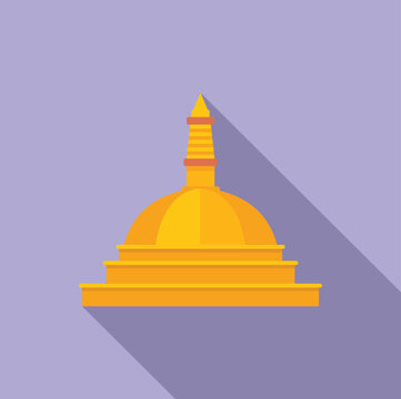 recommend clip art: Buddhist stupa with a golden dome and spire, casting a long shadow on a purple background