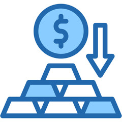 Vector Icon Gold, Business and Finance, Dollar, Down, Economic Crises