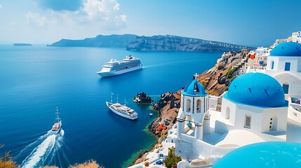 Obraz premium Luxury Cruise Ship Sailing in the Aegean Sea