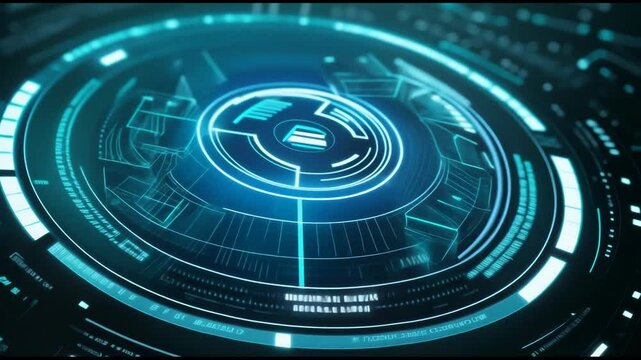 The latest motion graphic user interface with digital data telemetry information displayed on the head up display for the display screen of a digital background computer desktop computer