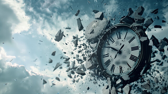 1. "Illustration of the clock falling apart as time moves on."
2. "Depiction of the clock breaking down with the passage of time."