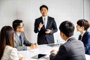 Fototapeta premium Motivated Asian Businessman Leading Meeting 