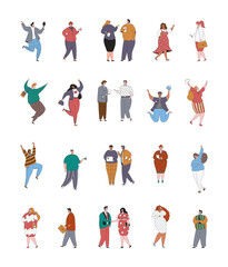 Business team characters at a meeting. Office employees in suits. Hand drawn style. Vector drawing. Collection of design elements.