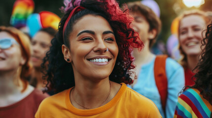 Group of people in rainbow colours,