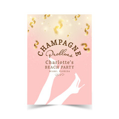 Party invitation poster ladies night. Womens day party. Ladies night flyer or banner design. Vector illustration in shiny golden tones.