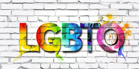 Rainbow Coloured LGBTQ Graffiti on White Brick Wall - Colorful Pride Message