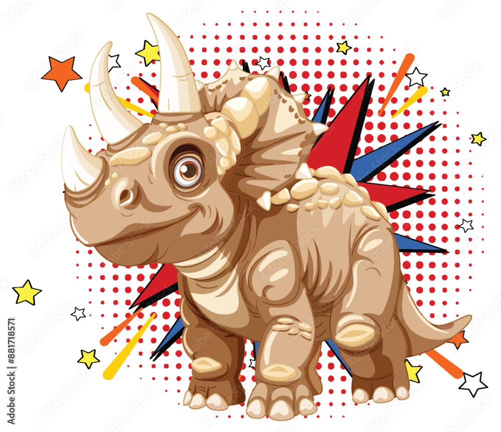 Wall mural adorable triceratops with vibrant comic-style backdrop