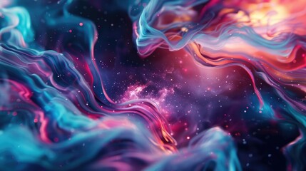 Obraz premium Vivid cosmic nebula swirls close up, focus on, copy space Intense and luminous colors Double exposure silhouette with galaxies