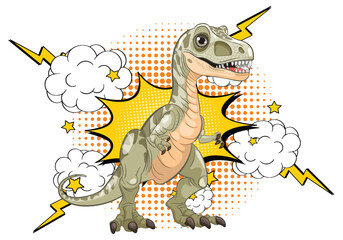 Cartoon dinosaur with comic book effects