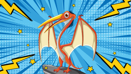 A heroic pterodactyl in a comic-style scene © blueringmedia