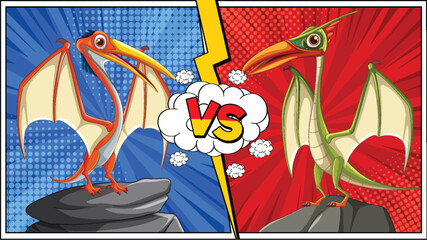 Two pterodactyls face off in a comic-style duel © blueringmedia