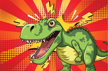 Cartoon dinosaur with comic book background