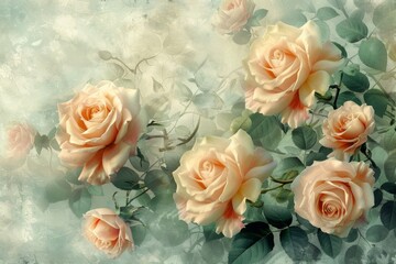 Peach-Colored Roses on a Watercolor Background