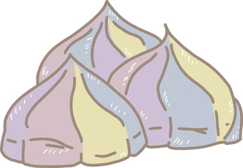 Cartoon rainbow merang candy with three pieces arranged in a row