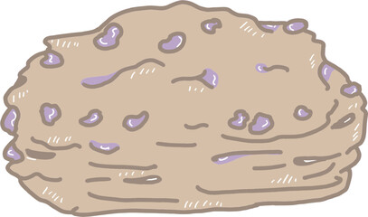Large cartoon raisin cookies baked crispy with chocolate flour and topped with purple raisins