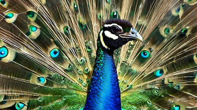 Majestic peacock displaying vibrant feather plumage