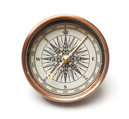 old compass on white background