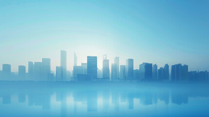 Fototapeta premium White gradient urban architectural silhouette, minimalist, blue background, banner design