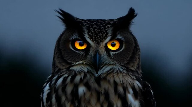 Majestic owl with luminous eyes at dusk