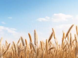 Fototapeta premium a field of wheat with blue sky and clouds