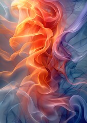 Obraz premium A colorful flame with orange and blue swirls. The flame is surrounded by a blue and white background