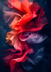 Obraz premium A colorful flower with red, orange, and blue petals. The flower is in the center of the image and is surrounded by a blue background. The colors of the flower are vibrant and eye-catching