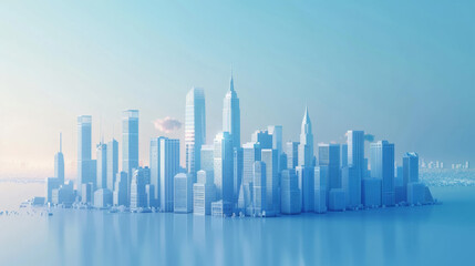 Obraz premium White gradient urban architectural silhouette, minimalist, blue background, banner design