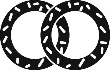 Simple icon of two interlocked black rubber gaskets with white dots pattern are lying