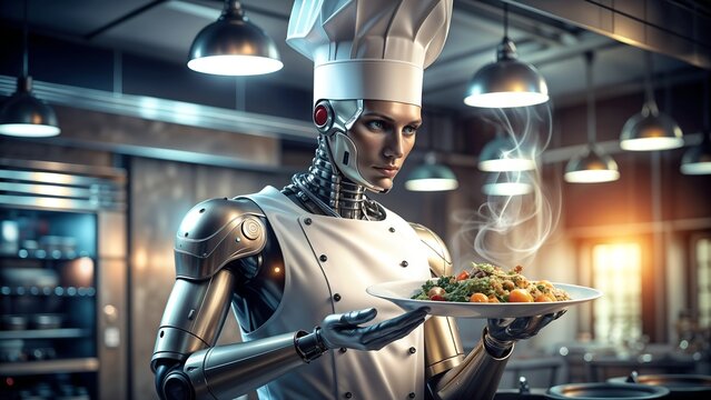 robot chef prepares food, androids replace people, AI