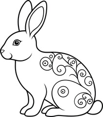 decorative rabbit line art illustration. cute, animal, bunny, rabbit, easter, pet, domestic, fur, fluffy, adorable,